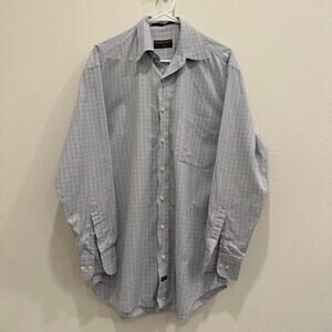 Robert Talbott Men's Blue Long Sleeve Button Down Carmel Cotton Medium Shirt